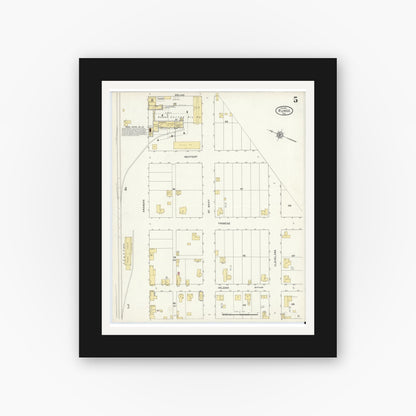 Old map wall art mockup — black gallery frame with white mat — Sanborn Fire Insurance Map from Runge, Karnes County, Texas (1912), Sheet #0005