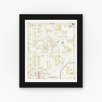 Old map wall art mockup — black gallery frame with white mat — Sanborn Fire Insurance Map from Medford, Middlesex County, Massachusetts (1903), Sheet #0028