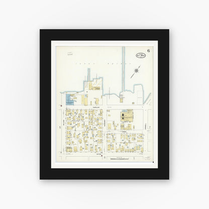 Old map wall art mockup — black gallery frame with white mat — Sanborn Fire Insurance Map from Key West, Monroe County, Florida (1912), Sheet #0006
