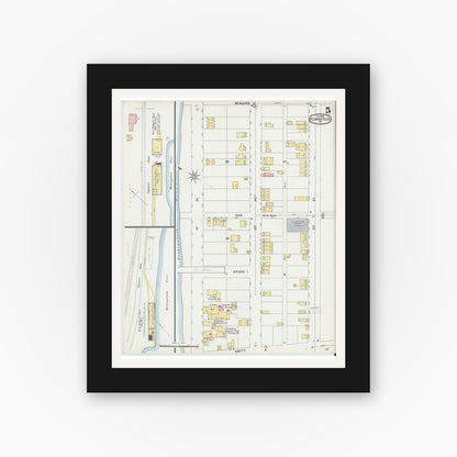 Old map wall art mockup — black gallery frame with white mat — Sanborn Fire Insurance Map from Homestead, Allegheny County, Pennsylvania (1896), Sheet #0005