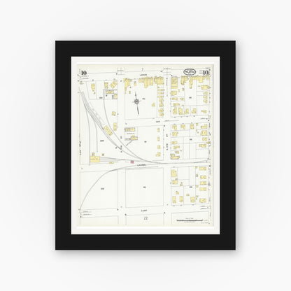 Old map wall art mockup — black gallery frame with white mat — Sanborn Fire Insurance Map from Palatka, Putnam County, Florida (1924), Sheet #0010