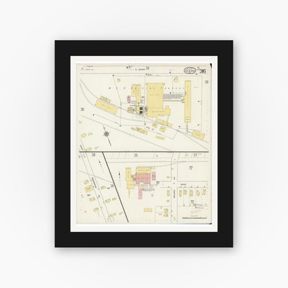 Old map wall art mockup — black gallery frame with white mat — Sanborn Fire Insurance Map from Olean, Cattaraugus County, New York (1915), Sheet #0036