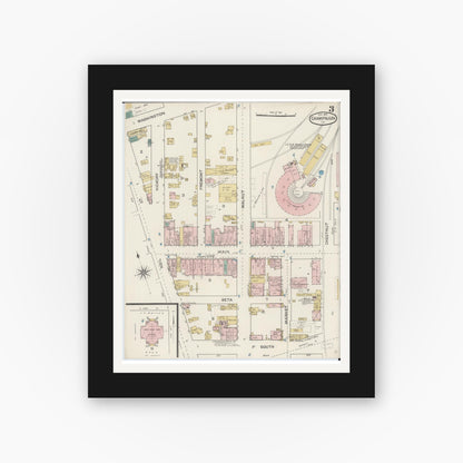 Old map wall art mockup — black gallery frame with white mat — Sanborn Fire Insurance Map from Champaign, Champaign County, Illinois (1887), Sheet #0003