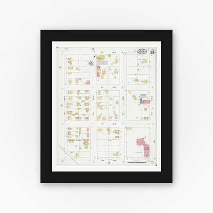 Old map wall art mockup — black gallery frame with white mat — Sanborn Fire Insurance Map from Saint Cloud, Stearns, Benton, and Sherburne Counties, Minnesota (1904), Sheet #0011