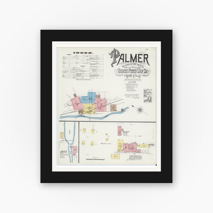Old map wall art mockup — black gallery frame with white mat — Sanborn Fire Insurance Map from Palmer, Hampden County, Massachusetts (1891) - Complete Map Set