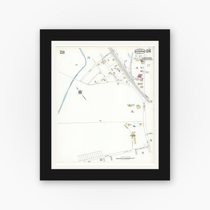 Old map wall art mockup — black gallery frame with white mat — Sanborn Fire Insurance Map from Stroudsburg, Monroe County, Pennsylvania (1923), Sheet #0028