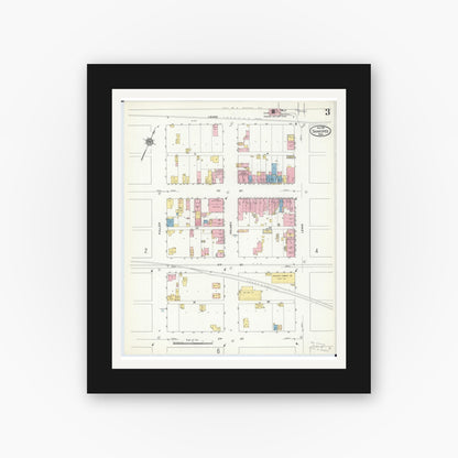 Old map wall art mockup — black gallery frame with white mat — Sanborn Fire Insurance Map from Shakopee, Scott County, Minnesota (1910), Sheet #0003
