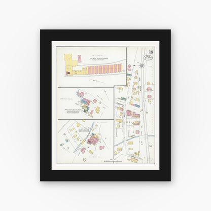 Old map wall art mockup — black gallery frame with white mat — Sanborn Fire Insurance Map from Alton, Madison County, Illinois (1902), Sheet #0016