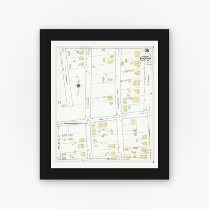 Old map wall art mockup — black gallery frame with white mat — Sanborn Fire Insurance Map from Corpus Christi, Nueces County, Texas (1919), Sheet #0029