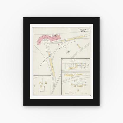 Old map wall art mockup — black gallery frame with white mat — Sanborn Fire Insurance Map from Tracy, Lyon County, Minnesota (1894), Sheet #0004