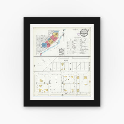 Old map wall art mockup — black gallery frame with white mat — Sanborn Fire Insurance Map from Kissimmee, Osceola County, Florida (1904) - Complete Map Set