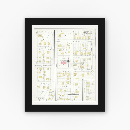 Old map wall art mockup — black gallery frame with white mat — Sanborn Fire Insurance Map from Rolla, Phelps County, Missouri (1924), Sheet #0007