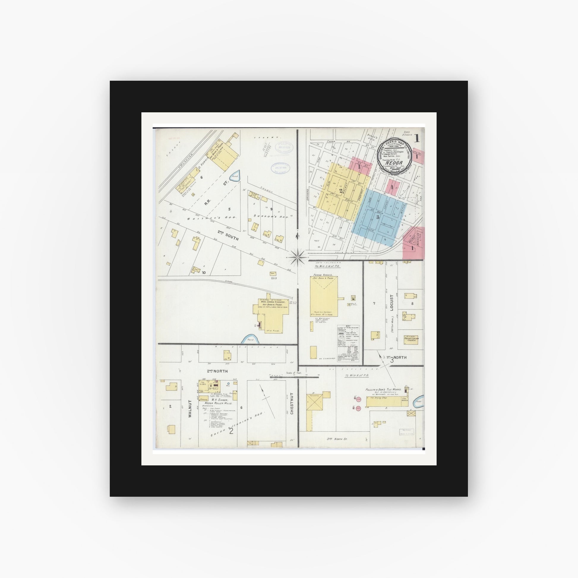 Old map wall art mockup — black gallery frame with white mat — Sanborn Fire Insurance Map from Neoga, Cumberland County, Illinois (1898) - Complete Map Set