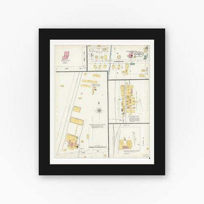 Old map wall art mockup — black gallery frame with white mat — Sanborn Fire Insurance Map from Fairmount, Grant County, Indiana (1902), Sheet #0006