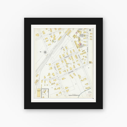 Old map wall art mockup — black gallery frame with white mat — Sanborn Fire Insurance Map from Reading, Middlesex County, Massachusetts (1903), Sheet #0002