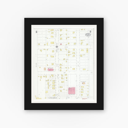 Old map wall art mockup — black gallery frame with white mat — Sanborn Fire Insurance Map from Delano, Wright County, Minnesota (1930), Sheet #0003