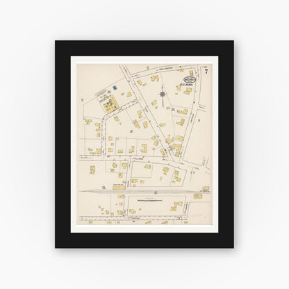 Old map wall art mockup — black gallery frame with white mat — Sanborn Fire Insurance Map from Medway, Norfolk County, Massachusetts (1922), Sheet #0007