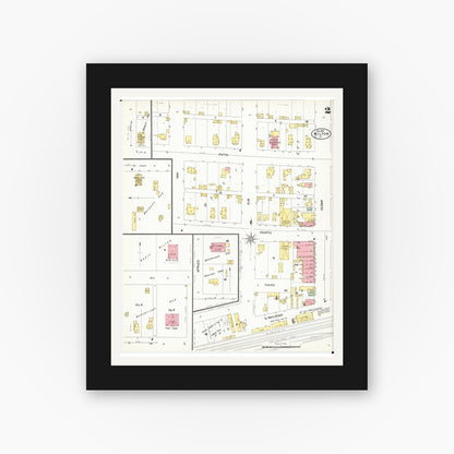 Old map wall art mockup — black gallery frame with white mat — Sanborn Fire Insurance Map from Wilton Junction, Muscatine County, Iowa (1901), Sheet #0002