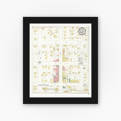 Old map wall art mockup — black gallery frame with white mat — Sanborn Fire Insurance Map from Glidden, Carroll County, Iowa (1898), Sheet #0001