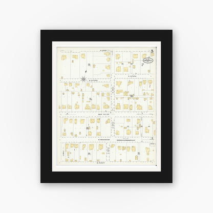 Old map wall art mockup — black gallery frame with white mat — Sanborn Fire Insurance Map from Greenville, Hunt County, Texas (1909), Sheet #0005