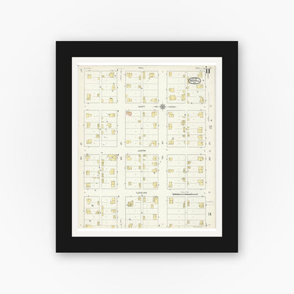Old map wall art mockup — black gallery frame with white mat — Sanborn Fire Insurance Map from Merrill, Lincoln County, Wisconsin (1913), Sheet #0011