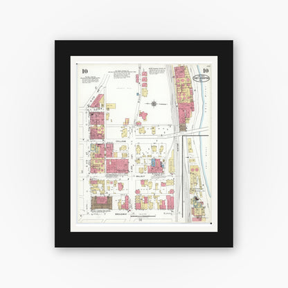 Old map wall art mockup — black gallery frame with white mat — Sanborn Fire Insurance Map from East Liverpool, Columbiana County, Ohio (1923), Sheet #0010