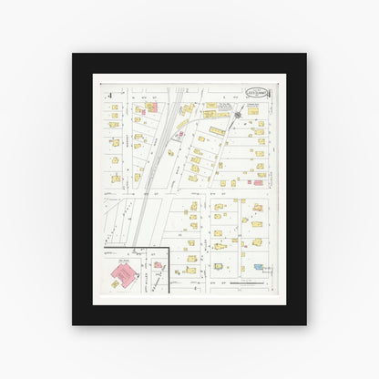 Old map wall art mockup — black gallery frame with white mat — Sanborn Fire Insurance Map from Lee's Summit, Jackson County, Missouri (1927), Sheet #0004