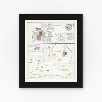 Old map wall art mockup — black gallery frame with white mat — Sanborn Fire Insurance Map from Pine City, Pine County, Minnesota (1921), Sheet #0001