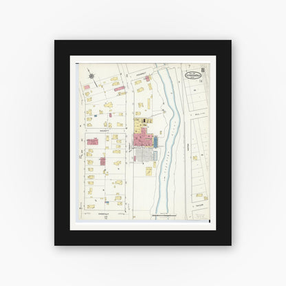Old map wall art mockup — black gallery frame with white mat — Sanborn Fire Insurance Map from Cuyahoga Falls, Summit County, Ohio (1916), Sheet #0008