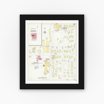 Old map wall art mockup — black gallery frame with white mat — Sanborn Fire Insurance Map from New Castle, Henry County, Indiana (1908), Sheet #0005