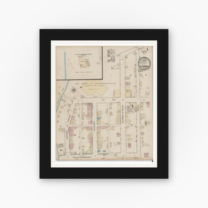 Old map wall art mockup — black gallery frame with white mat — Sanborn Fire Insurance Map from Leechburg, Armstrong County, Pennsylvania (1886) - Complete Map Set