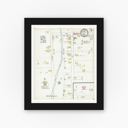 Old map wall art mockup — black gallery frame with white mat — Sanborn Fire Insurance Map from Potosi, Washington County, Missouri (1900) - Complete Map Set