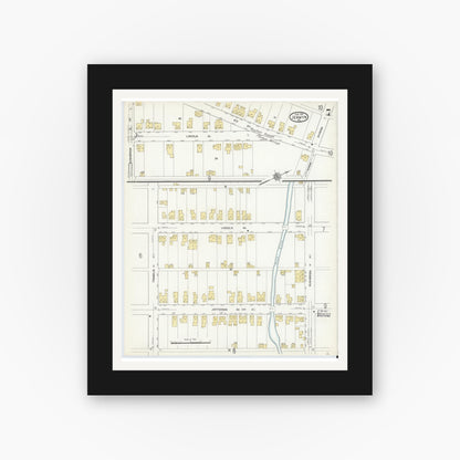 Old map wall art mockup — black gallery frame with white mat — Sanborn Fire Insurance Map from Jermyn, Lackawanna County, Pennsylvania (1912), Sheet #0007