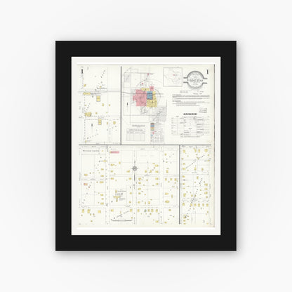 Old map wall art mockup — black gallery frame with white mat — Sanborn Fire Insurance Map from Rising Star, Eastland County, Texas (1933), Sheet #0001