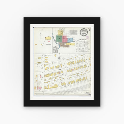 Old map wall art mockup — black gallery frame with white mat — Sanborn Fire Insurance Map from Dennison, Tuscarawas County, Ohio (1901) - Complete Map Set