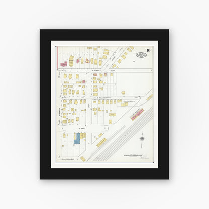 Old map wall art mockup — black gallery frame with white mat — Sanborn Fire Insurance Map from Albert Lea, Freeborn County, Minnesota (1918), Sheet #0010