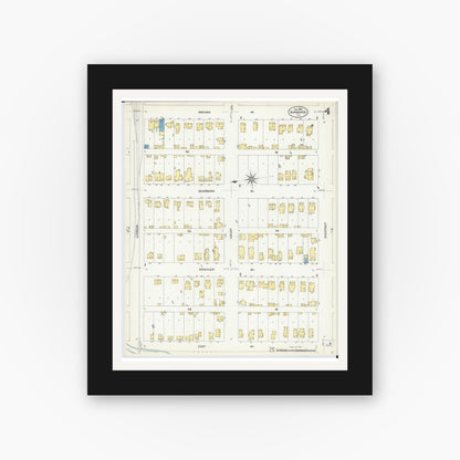 Old map wall art mockup — black gallery frame with white mat — Sanborn Fire Insurance Map from Kankakee, Kankakee County, Illinois (1907), Sheet #0004