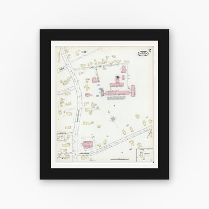 Old map wall art mockup — black gallery frame with white mat — Sanborn Fire Insurance Map from Canton, Norfolk County, Massachusetts (1891), Sheet #0002