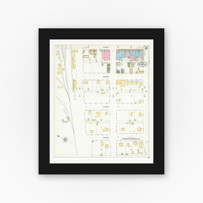 Old map wall art mockup — black gallery frame with white mat — Sanborn Fire Insurance Map from McGregor, McLennan County, Texas (1909), Sheet #0003