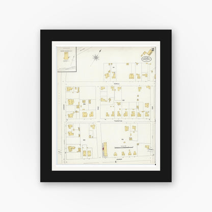 Old map wall art mockup — black gallery frame with white mat — Sanborn Fire Insurance Map from High Point, Guilford County, North Carolina (1906), Sheet #0002