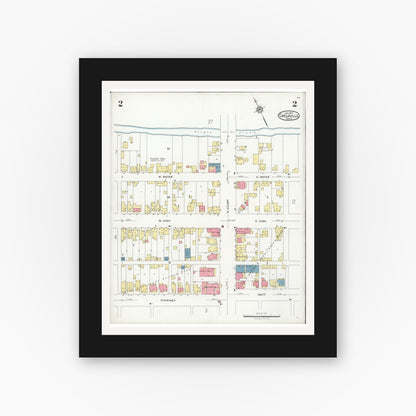 Old map wall art mockup — black gallery frame with white mat — Sanborn Fire Insurance Map from Circleville, Pickaway County, Ohio (1927), Sheet #0002