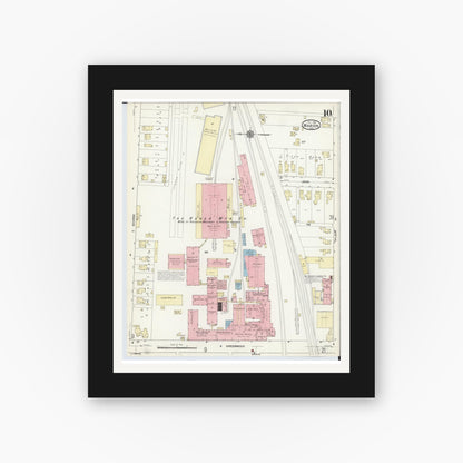 Old map wall art mockup — black gallery frame with white mat — Sanborn Fire Insurance Map from Marion, Marion County, Ohio (1914), Sheet #0010