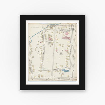 Old map wall art mockup — black gallery frame with white mat — Sanborn Fire Insurance Map from Orange, Essex County, New Jersey (1885), Sheet #0007