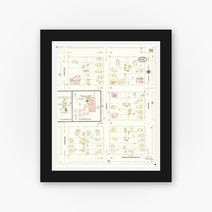 Old map wall art mockup — black gallery frame with white mat — Sanborn Fire Insurance Map from Boone, Boone County, Iowa (1909), Sheet #0011