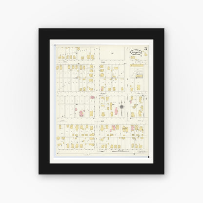 Old map wall art mockup — black gallery frame with white mat — Sanborn Fire Insurance Map from Tipp City, Miami County, Ohio (1911), Sheet #0003