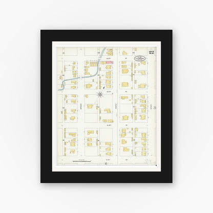 Old map wall art mockup — black gallery frame with white mat — Sanborn Fire Insurance Map from Texarkana, Bowie County, Texas (1905), Sheet #0022