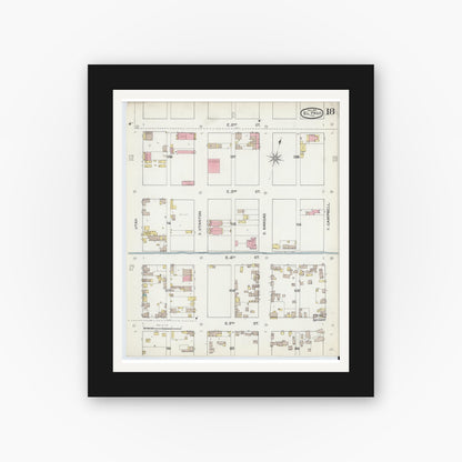 Old map wall art mockup — black gallery frame with white mat — Sanborn Fire Insurance Map from El Paso, El Paso County, Texas (1893), Sheet #0018