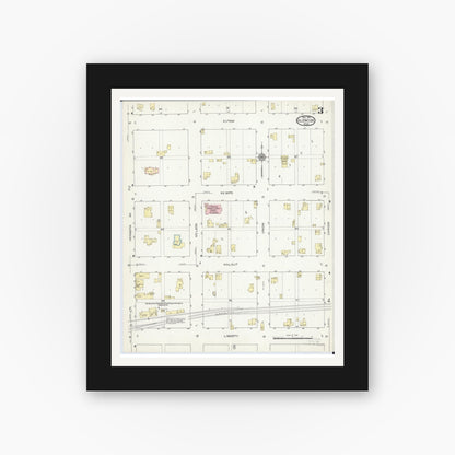 Old map wall art mockup — black gallery frame with white mat — Sanborn Fire Insurance Map from Glencoe, Mcleod County, Minnesota (1914), Sheet #0003