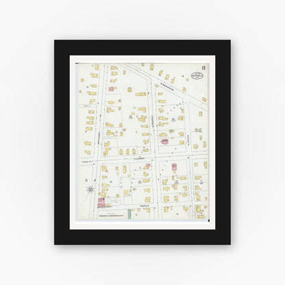 Old map wall art mockup — black gallery frame with white mat — Sanborn Fire Insurance Map from Norwalk, Huron County, Ohio (1899), Sheet #0008