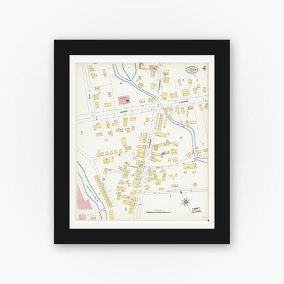Old map wall art mockup — black gallery frame with white mat — Sanborn Fire Insurance Map from Adams, Berkshire County, Massachusetts (1901), Sheet #0004